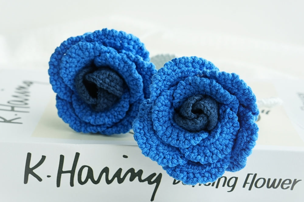 ハンドメイド  黒★Blue Rose 立体手編みスヌード Crochet Blue Rose Pattern Free (PDF + Beginner Tutorial)