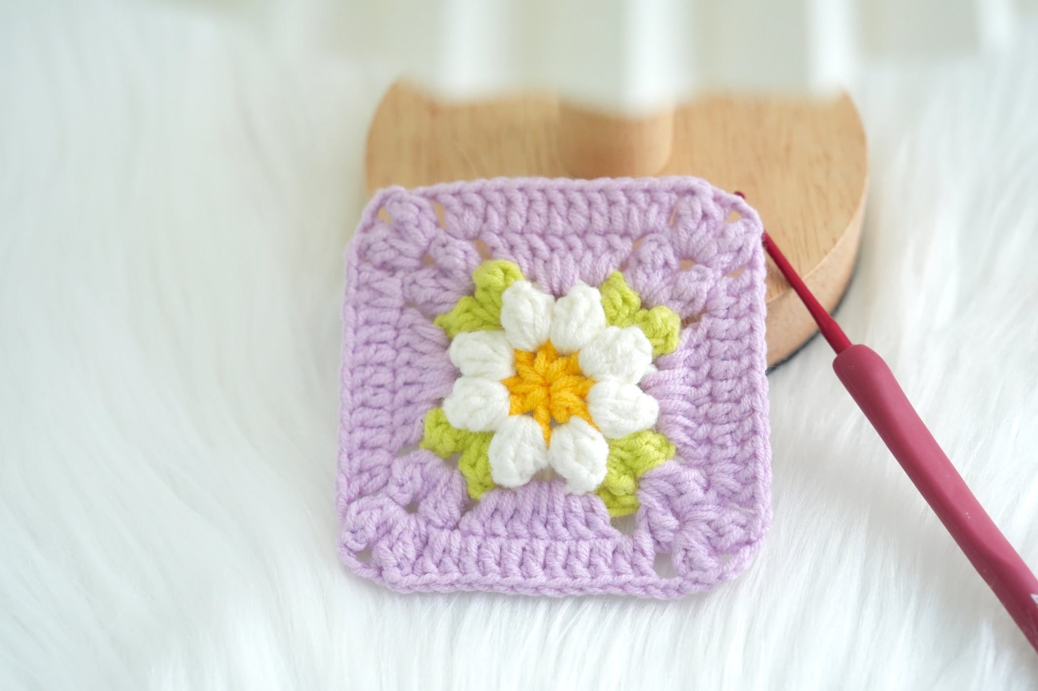 Crochet Popcorn Flower Granny Square Pattern