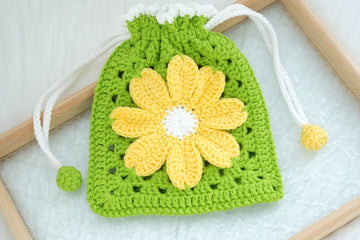 Crochet Granny Square Drawstring Bag