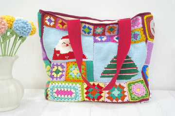 Crochet Christmas Granny Square Tote Bag