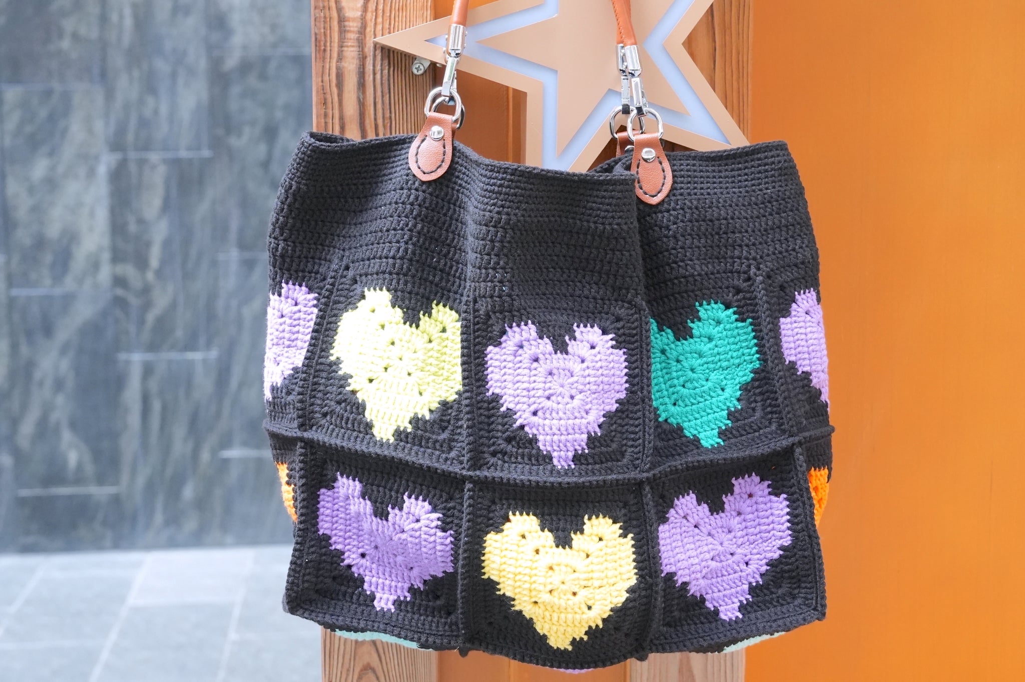 Crochet Heart Granny Square Tote Bag (Free Pattern)